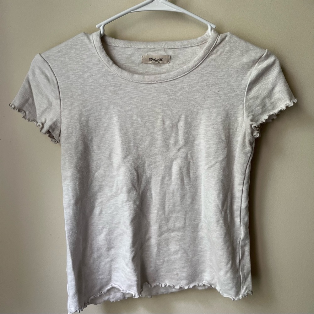 Madewell white crop with ruffle sleeve